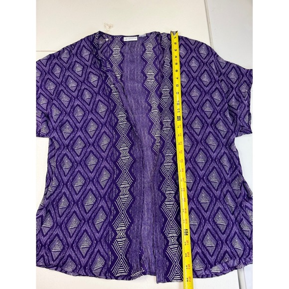 Liz CLAIBORNE Purple Diamond Print Open Front Kimono Short Sleeve Top S/M - Picture 2 of 7